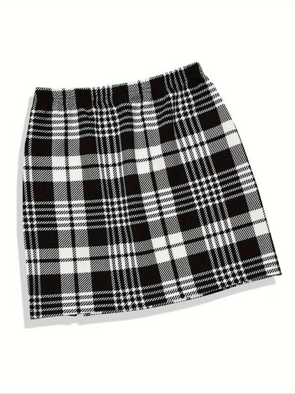 Women's Plaid Print Split Hem Bodycon Skirt, Casual Fashion Short Skirt for Daily Wear Vacation Holiday, Ladies Summer Bottoms