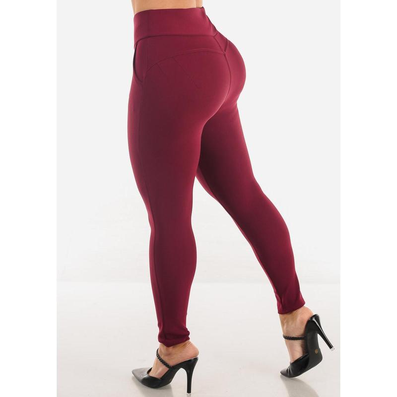 Butt Lift High Waist Skinny Ankle Pants Burgundy