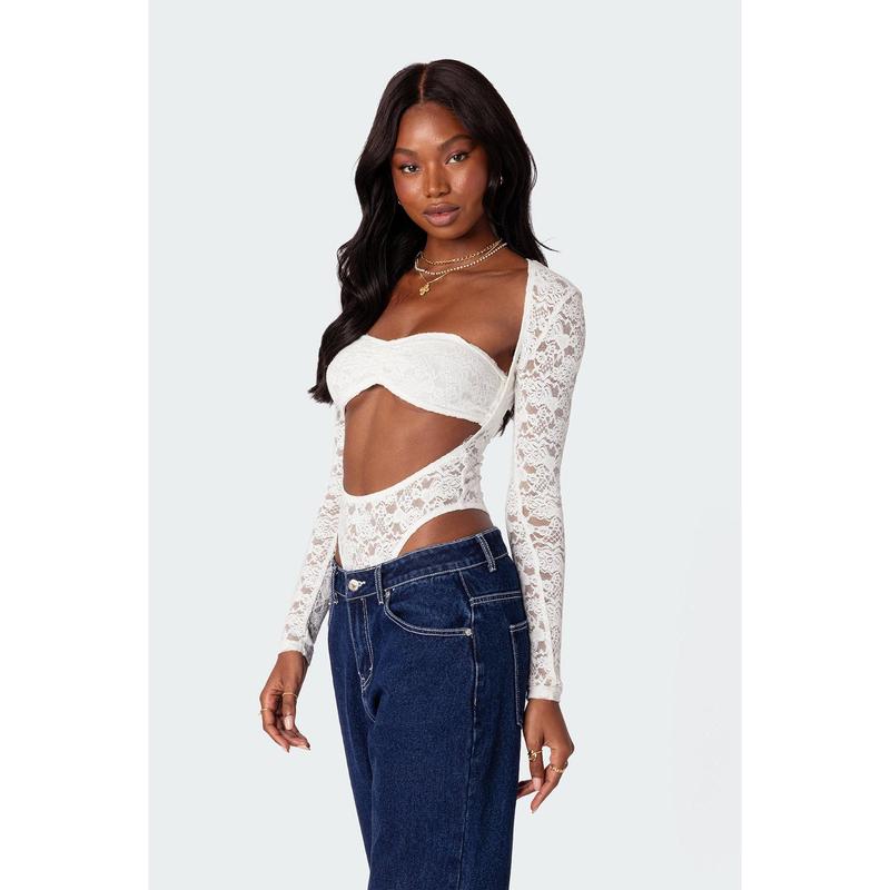 Zoey Sheer Lace Two Piece Bodysuit