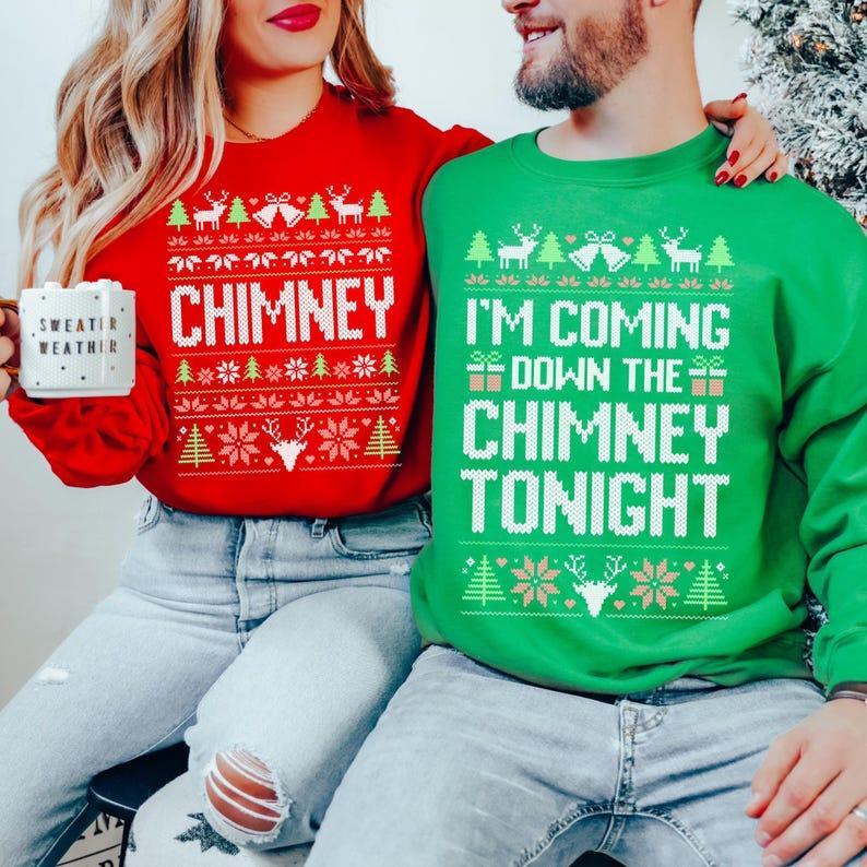 Unisex Funny Couples Ugly Christmas Sweater, Couples Matching Ugly Christmas Sweater, Santa Twice, Christmas Pajamas, Sold Seperate