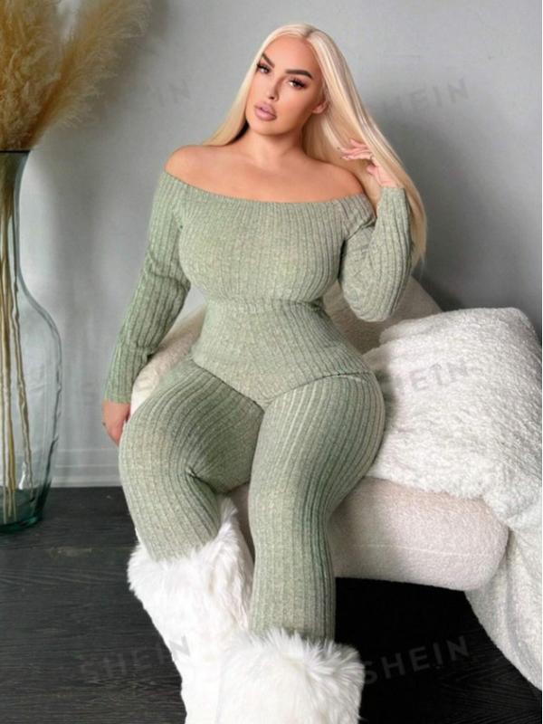 Plus Size Off-The-Shoulder Bodycon Jumpsuit