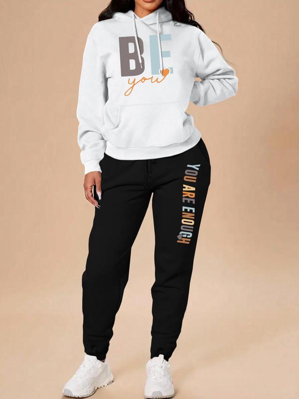 Women's Letter Print Drop Shoulder Sweatshirt & Drawstring Waist Sweatpants Two-piece Set, Casual Fashion Cozy Breathable Two Piece Outfits for Daily Wear, Ladies Clothes for All Seasons