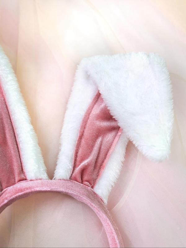 Women's Sexy Bow Decor Backless Crop Cami Top & Bow Decor Shorts & Headband, Korean Outfits, Cute Rabbit Ear Decor Lingerie Set, Women's Lingerie & Underwear