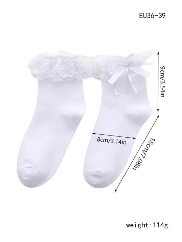 Women's Bow Decor Contrast Lace Crew Socks, Lolita Style Plain Socks, Ladies Socks for All Seasons, Fall Wear, Fallfreshness Socks