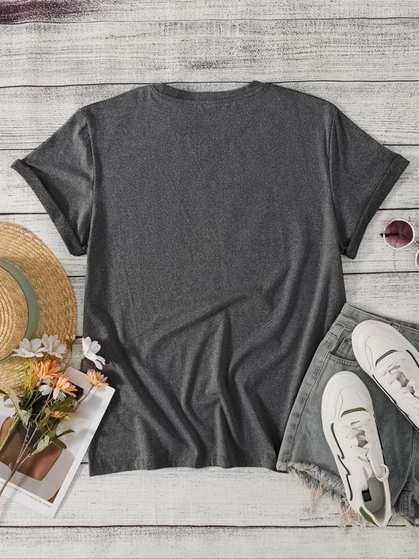 Women's Cartoon Figure & Drink Print Round Neck Tee, Graphic Tees, Fashion Casual Short Sleeve Letter Graphic T-shirt for Daily Outdoor Wear, Ladies Summer Clothes