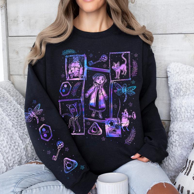 Coraline Three Ghost finding Tunnel color inspired Sweatshirt Hoodie, Coraline Fantasy movies tshirt, Horror Character Shirt, Halloween Crewneck Sweatshirt