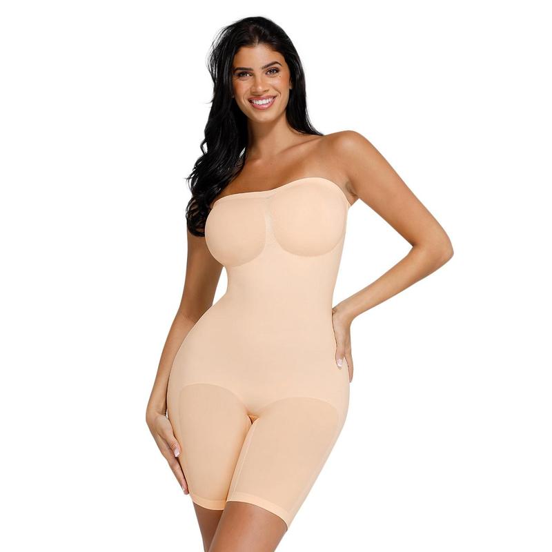 FeelinGirl  Strapless Shapewear Tummy  Control Bodysuit Seamless Sculpt Shortie with Removable  Womenswear Fabric Comfortable