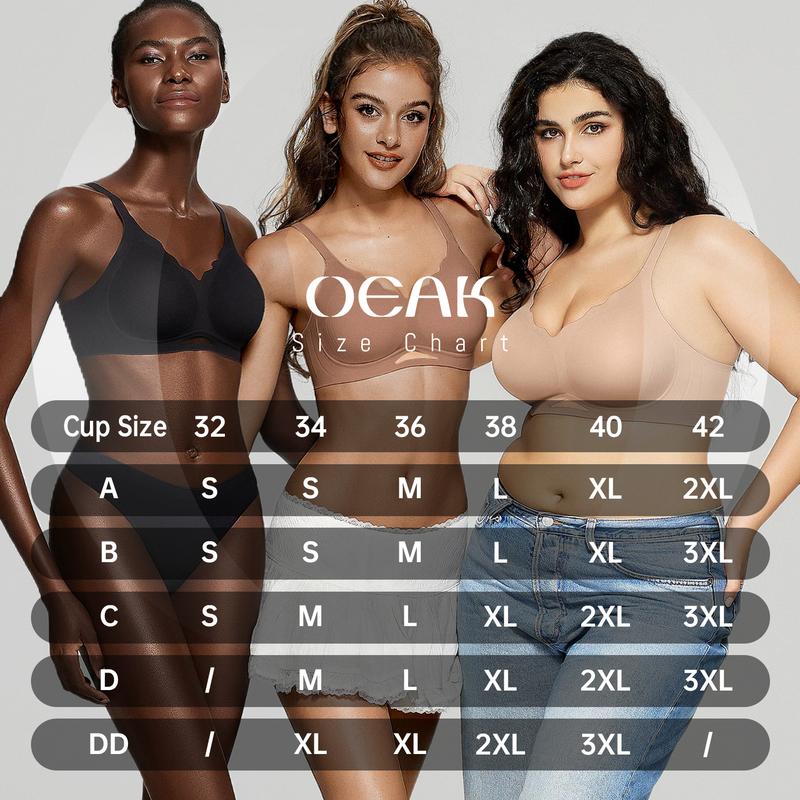 OEAK Womens Wireless Bras Scalloped Push Up Bralettes No Underwire Supportive Tshirt Bra Seamless Comfortable Everyday Bras