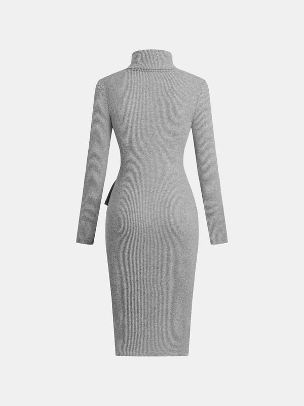 YOZY Women's Solid Color Tie Front Wrap Bodycon Dress, Casual Long Sleeve Turtle Neck Dress for Fall & Winter, Women's Clothing for Daily Wear