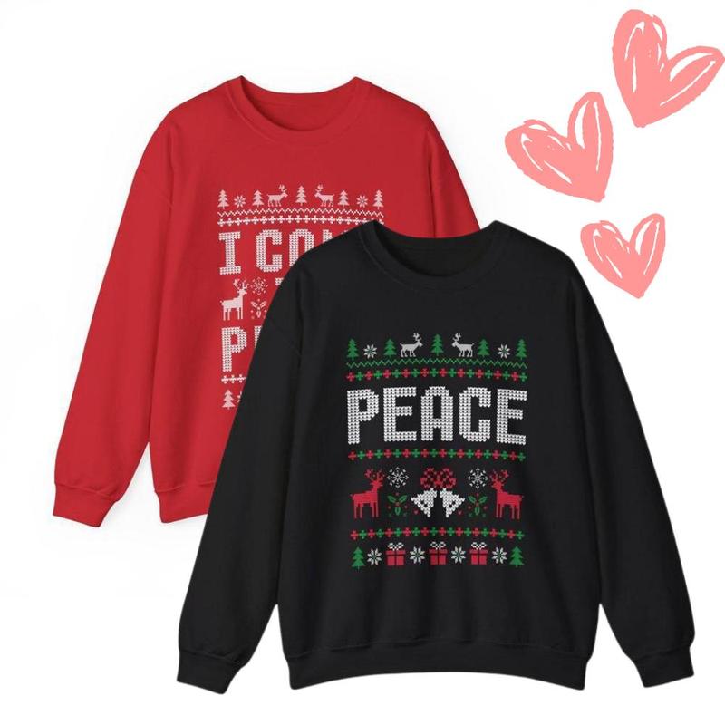 I Come in Peace Sweatshirts, Matching Couples Ugly Christmas Sweatshirts , Funny Couple Ugly Christmas Pullover Tops Cotton Crewneck Womenswear