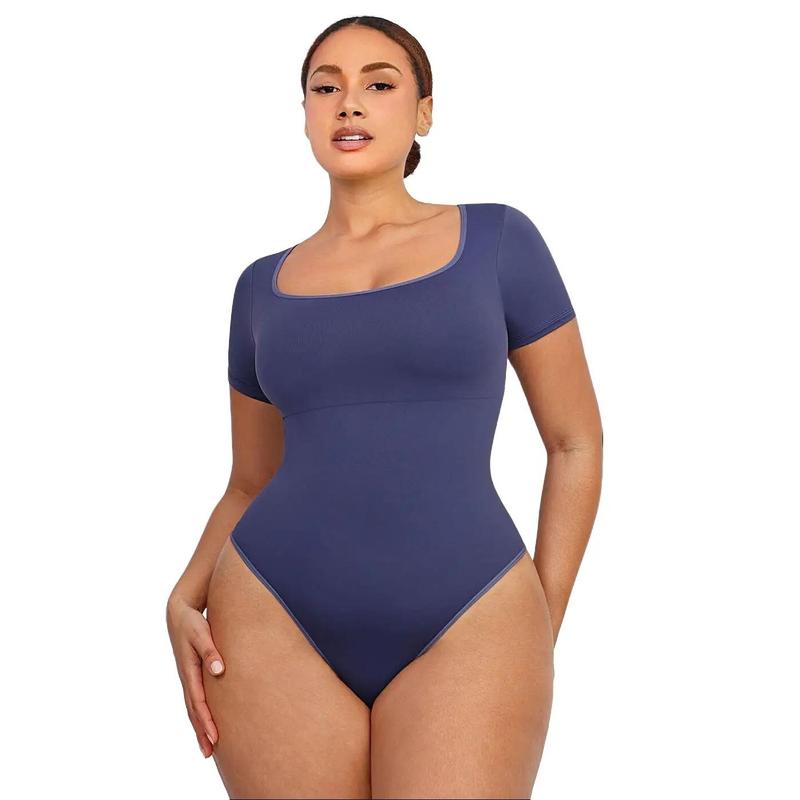 Shapellx Seamless slim-fitting square neck Comfortable Thong Bodysuit With Removable bra pads