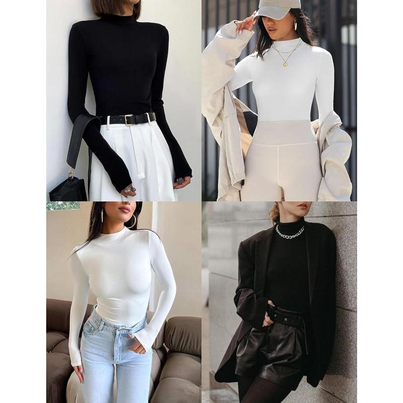 Turtleneck Shirt Women Long Sleeve Mock Neck Slim Fit Tops Thermal Base Layer Soft Lightweight Stretch Undershirts