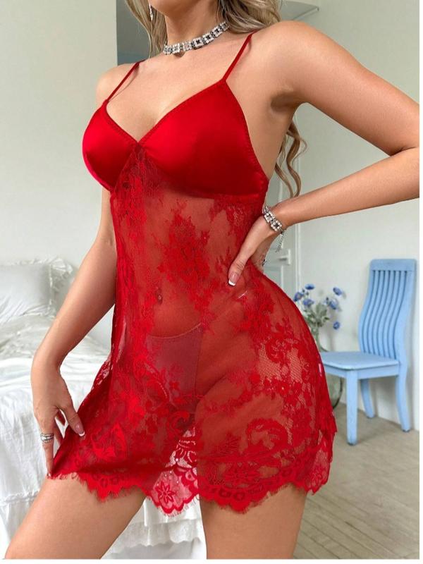 Women's Lace Patchwork Cami Sexy Pajama Night Dress