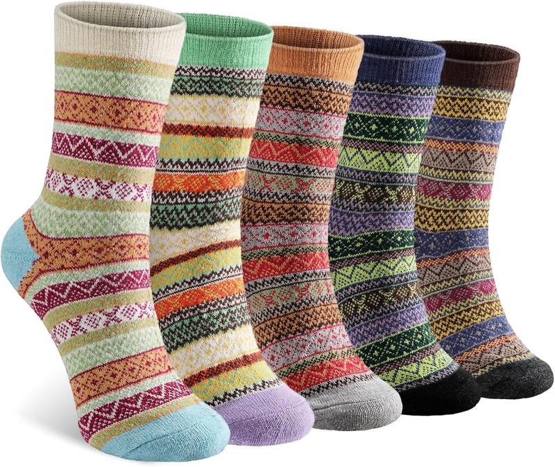 Socks for Women - 5 Pairs Womens  Socks Winter Socks Warm Knit  Soft Vintage Casual Crew Socks