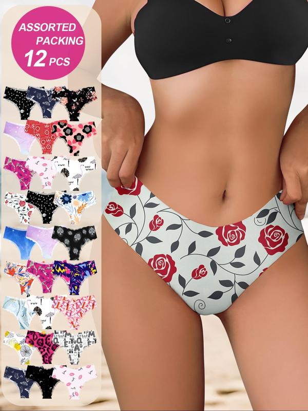 Women's Random Floral Print Seamless Panty, Soft Comfy Breathable Knicker for Daily Wear, Women's Underwear for All Seasons