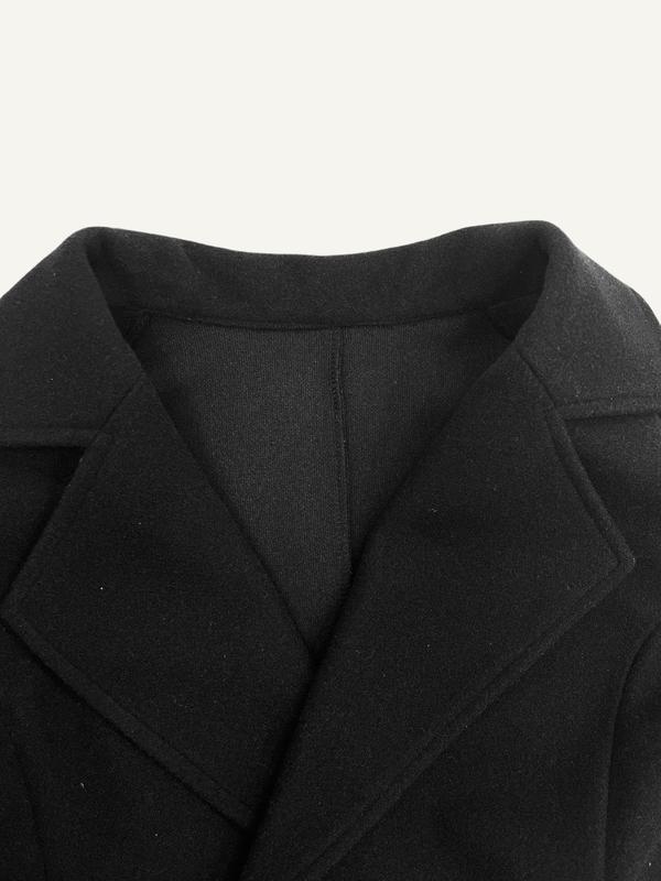 Women's Solid Double Button Pocket Trench Coat, Elegant Lapel Long Sleeve Outwear  for Fall & Winter, Women's Clothing for Daily Wear