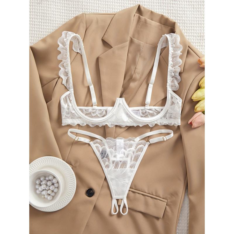 Fashion Cupless Bra & Panty Set, Women's Sexy Lingerie for Everyday Wear Fabric Lace Womenswear Comfort Polyester Basic Collar Minimalist Collar