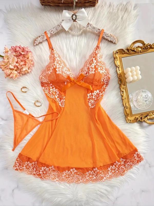  Two-Piece Set Floral Lace Appliques Bralette & Thong, Sexy Comfy Breathable V Neck Lingerie Top & Panty Set, Women's Underwear Set for All Seasons