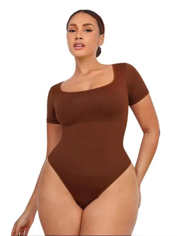 Shapellx Seamless slim-fitting square neck Comfortable Thong Bodysuit With Removable bra pads