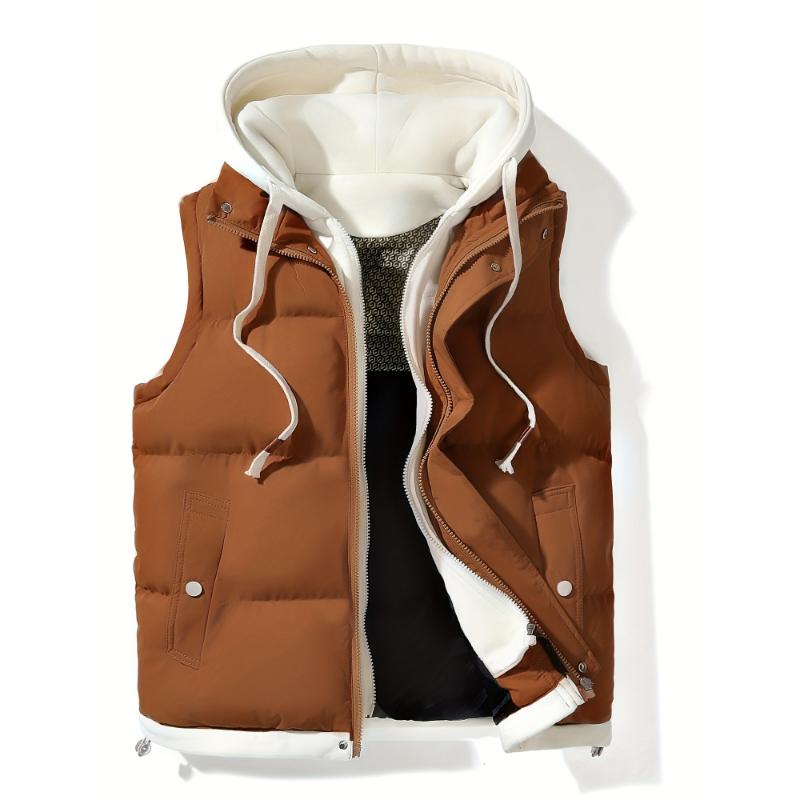 Luxury Faux Two-Piece Vest Jacket - Hooded, Zip-Up, Polyester - Perfect for Fall Winter Outings