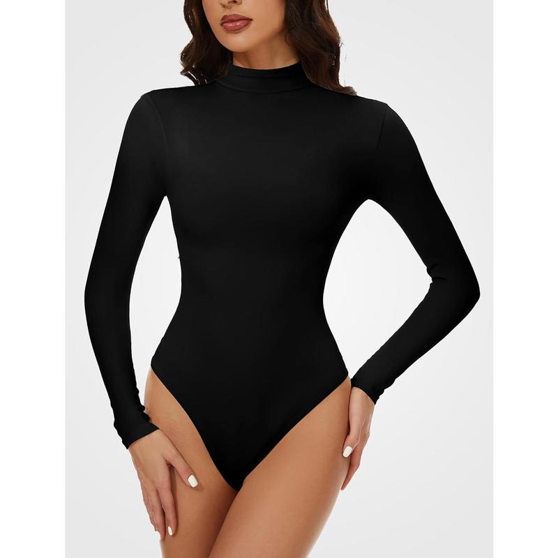 Women's Long Sleeve Mock Turtle Neck Bodysuits Tops Going Out Body Suits for Women Fashion Basic Leotards Jumpsuit