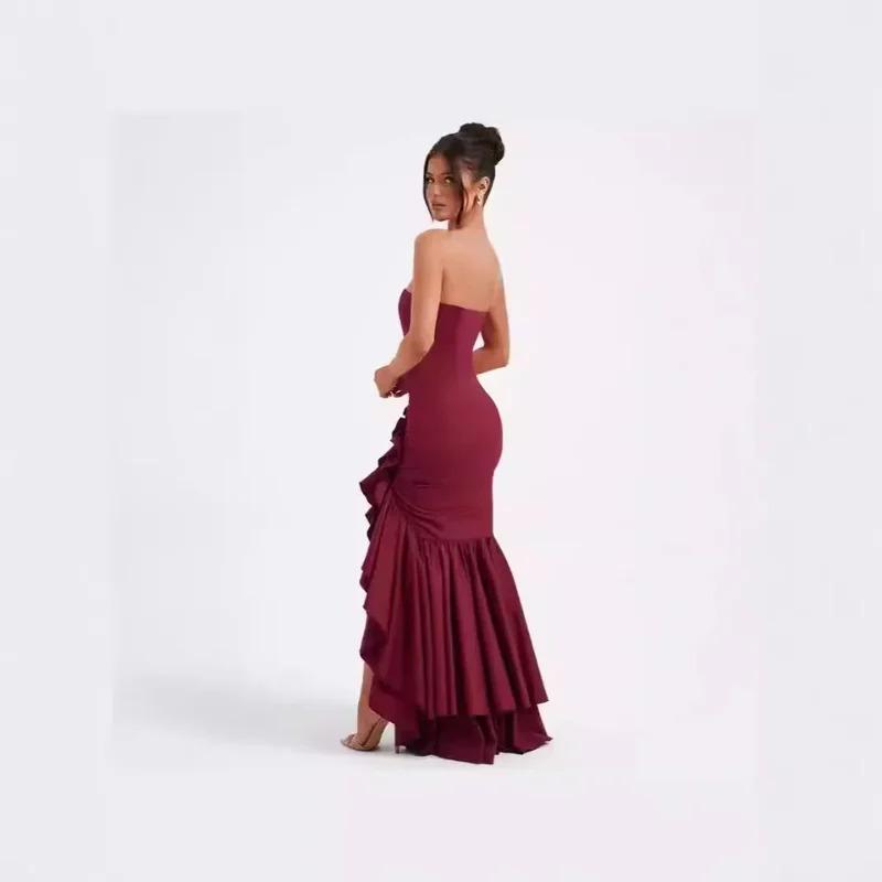 2024 Summer Elegant Women's Fashion Strapless Sleeveless Sitt Open-Back Packed Tail Dress European American Style Formal Womenswear