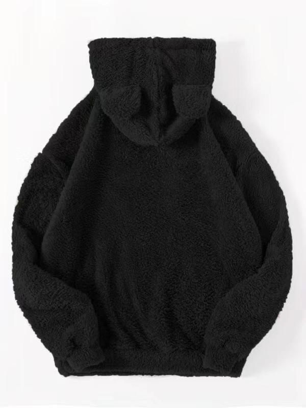 Women's Minimalist Basic Longsleeves Plush Hoodie for Spring, Lady Mufti Clothes, Cute Comfortable Long Sleeve Hooded Pullover, Comfort Trendy Fuzzy Hooded Sweatshirt for Daily Wear, Clothes for Women