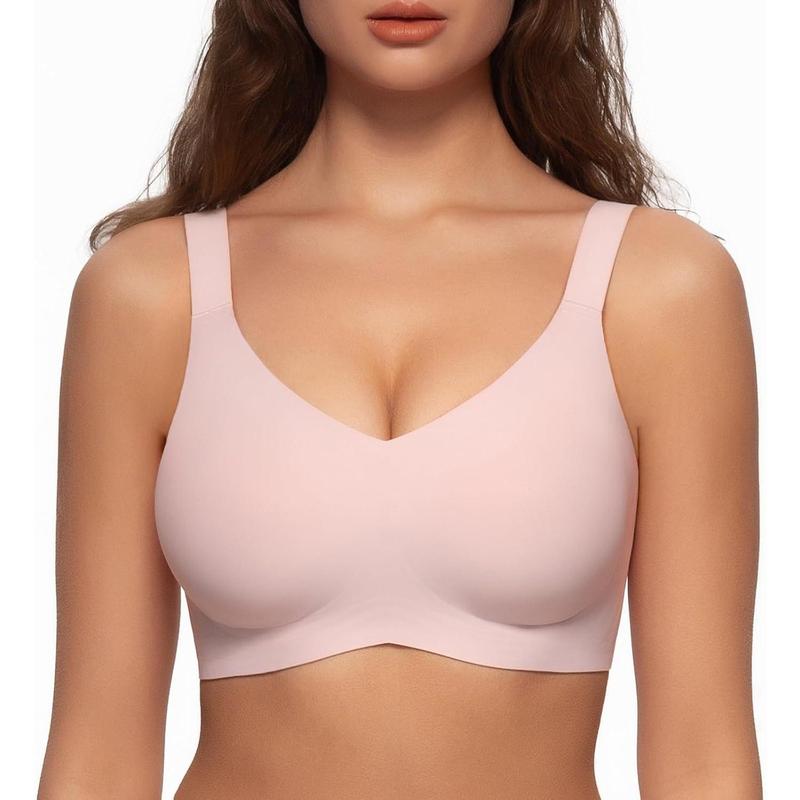 Angelhood V Neck Bra, Seamless Bra for Women, Wireless Bra, Full-Coverage Bra, Comfort Soft Support Bra with Extender