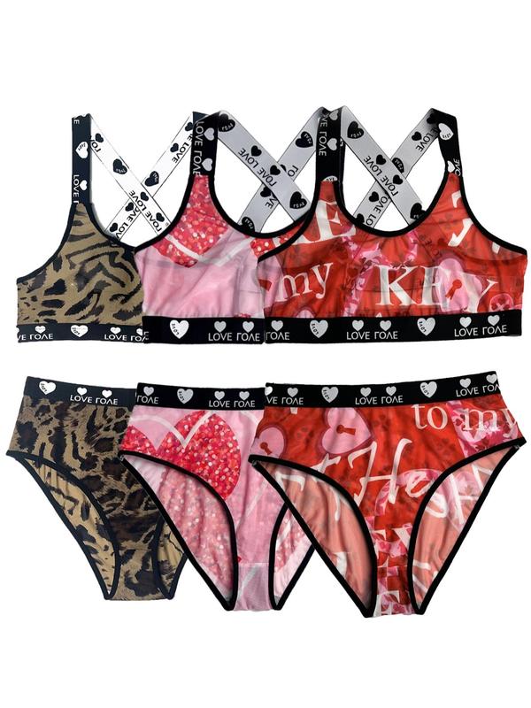  All Over Print Criss Cross Cut Out Wireless Bra & Panty Tape Design Set, Casual Comfy Breathable Underwear Set for Daily Wear, Women's Underwear Set for All Seasons