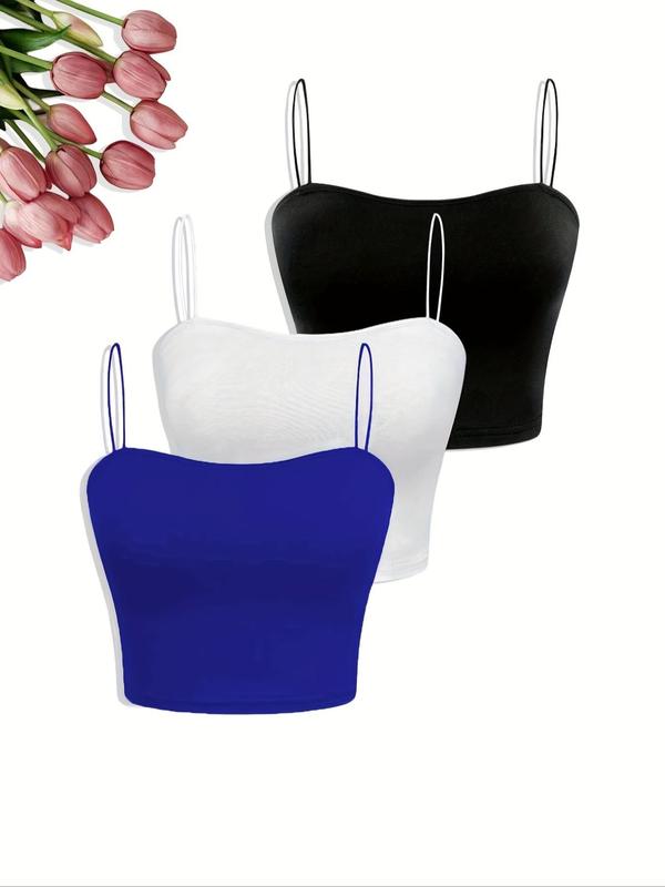 Women's Solid Color Crop Cami Top, Casual Sleeveless Spaghetti Strap Top for Summer, Ladies Clothes for Daily Wear