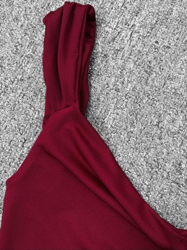 Women's Plain Ruched Backless Split Thigh Sexy Mermaid Dress, Elegant Draped Sweetheart Neck Sleeveless Knot Back Dress for Party Club Dating Wear, Women's Clothing for Fall