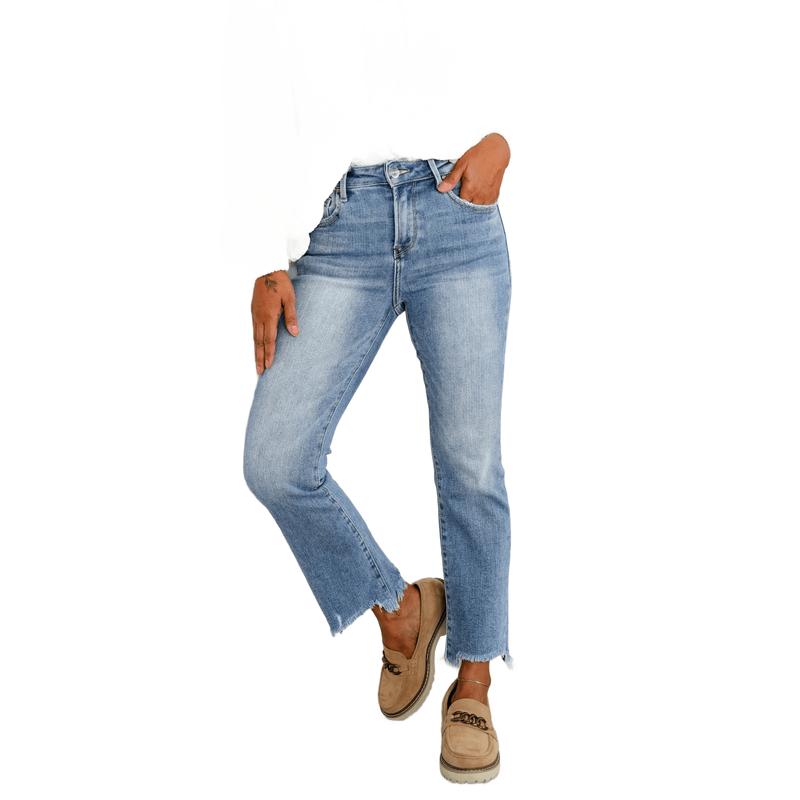 Risen She's a Good Time High Rise Medium Wash Slim Straight Leg Jeans