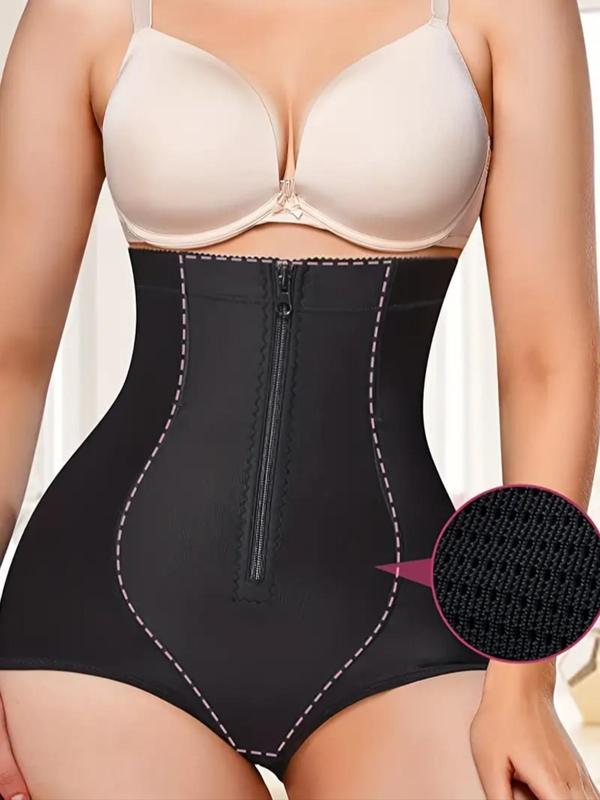 Women's Solid Zipper High Waist Shapewear Shorts, Tummy Control Butt Lifting Shaper, Shapewear Bottoms for Daily Wear