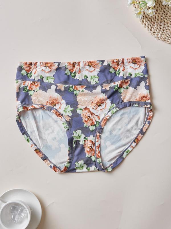 patchwork Floral Print High Waist Knicker, Soft Comfy Breathable Panties for Daily Wear, Lingerie for Women, Women's Underwear for All Seasons