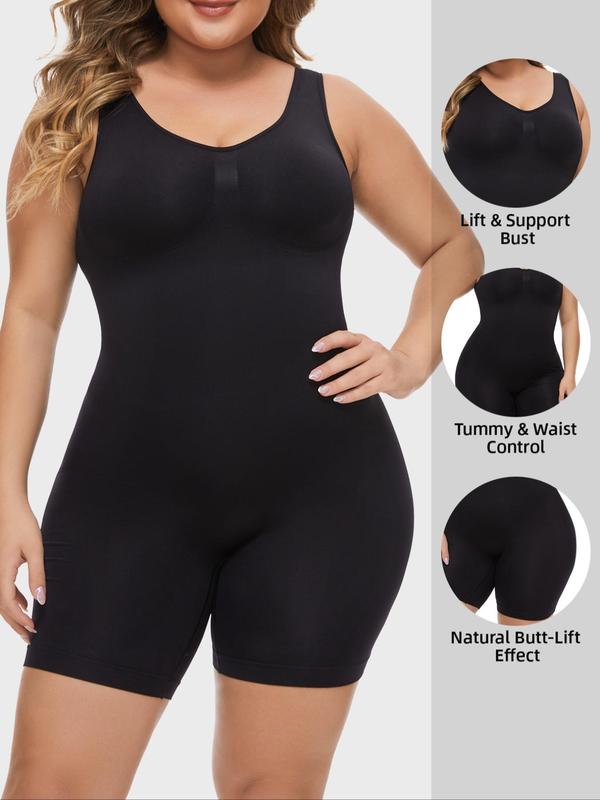  Solid Backless Shapewear Tank Romper, Casual Scoop Neck Sleeveless Shapewear Romper, Women's Shapewear for All Seasons