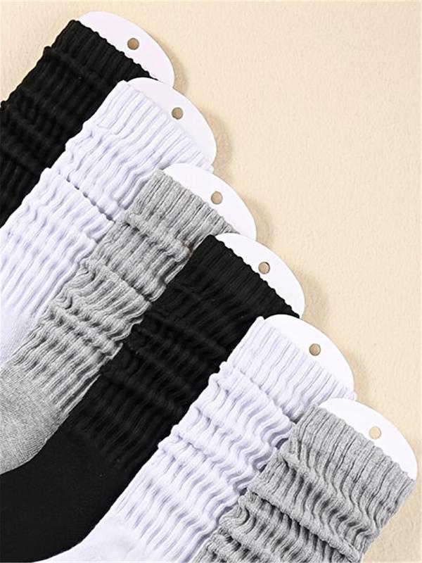 Women's 6 Pairs Plain Pile Over The Calf Socks, Casual Soft Comfy Skin Friendly Socks for Daily Wear, Women's Socks & Hosiery