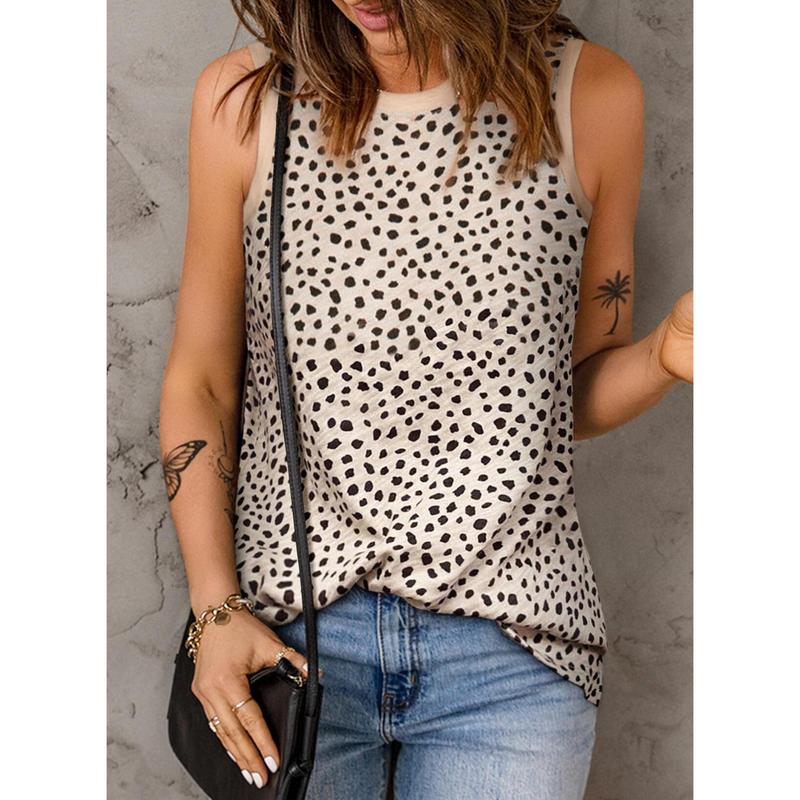 Dokotoo Womens Leopard Print Tank Tops Crewneck Sleeveless Summer Casual T-Shirts Blouses