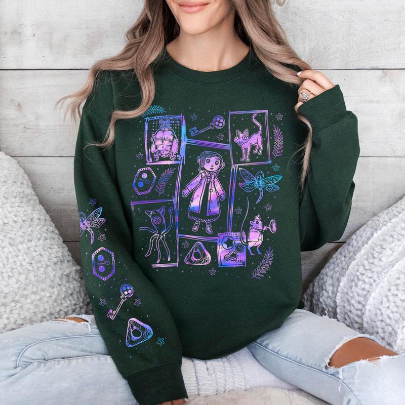 Coraline Three Ghost finding Tunnel color inspired Sweatshirt Hoodie, Coraline Fantasy movies tshirt, Horror Character Shirt, Halloween Crewneck Sweatshirt