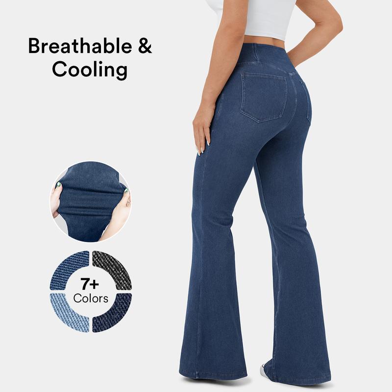 Halara HalaraMagic™ High Waisted Crossover Pocket Cool Touch Washed Stretchy Knit Casual Super Flare Jeans