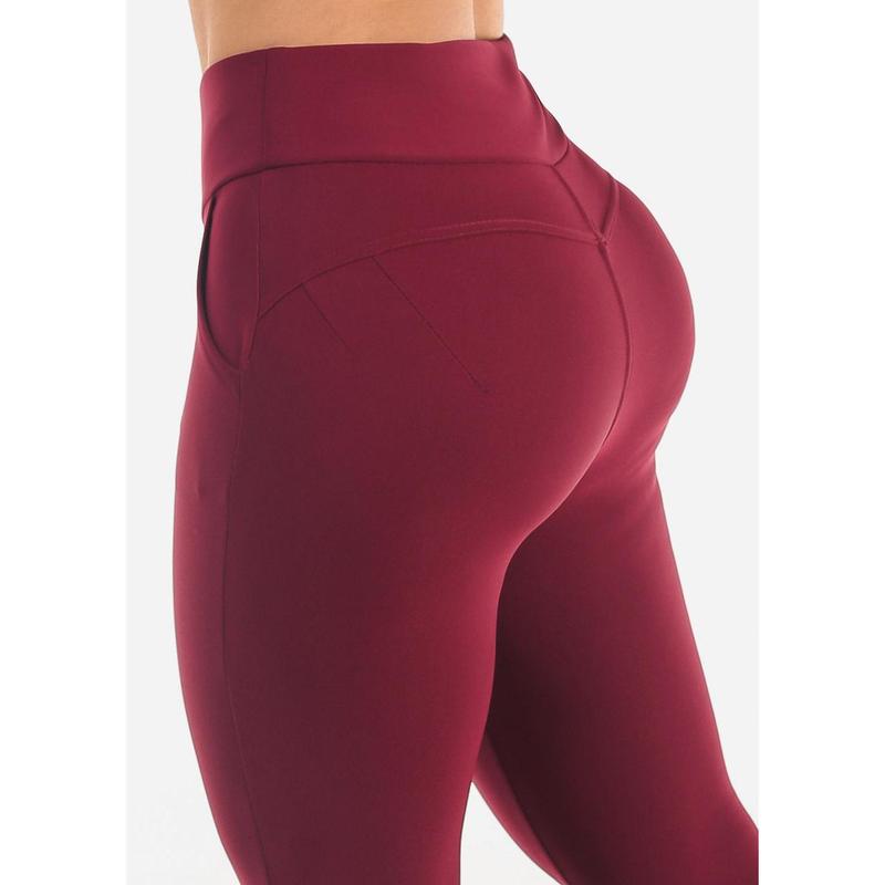 Butt Lift High Waist Skinny Ankle Pants Burgundy