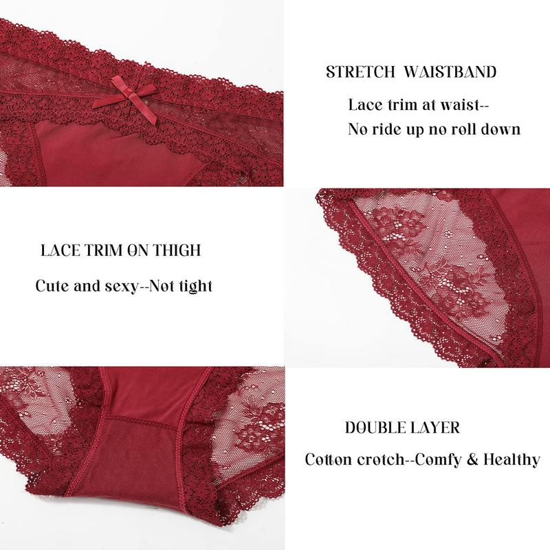 LEVAO Women Lace Underwear Sexy Breathable Hipster Panties Stretch Seamless Bikini Briefs-6Pack