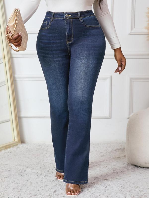  Solid Color Pocket Button Fly Denim Jeans, Casual Comfy Jeans for Daily Wear, Women's Bottoms for All Seasons