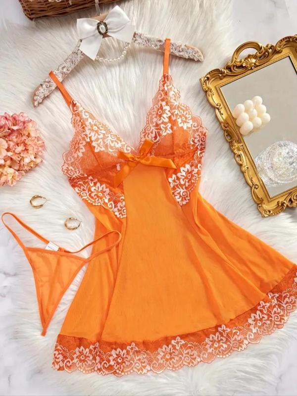  Two-Piece Set Floral Lace Appliques Bralette & Thong, Sexy Comfy Breathable V Neck Lingerie Top & Panty Set, Women's Underwear Set for All Seasons