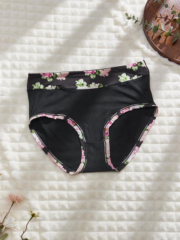 patchwork Floral Print High Waist Knicker, Soft Comfy Breathable Panties for Daily Wear, Lingerie for Women, Women's Underwear for All Seasons