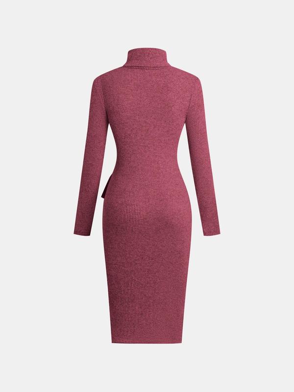 YOZY Women's Solid Color Tie Front Wrap Bodycon Dress, Casual Long Sleeve Turtle Neck Dress for Fall & Winter, Women's Clothing for Daily Wear