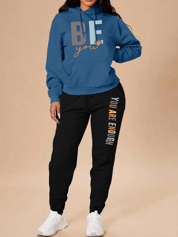 Women's Letter Print Drop Shoulder Sweatshirt & Drawstring Waist Sweatpants Two-piece Set, Casual Fashion Cozy Breathable Two Piece Outfits for Daily Wear, Ladies Clothes for All Seasons