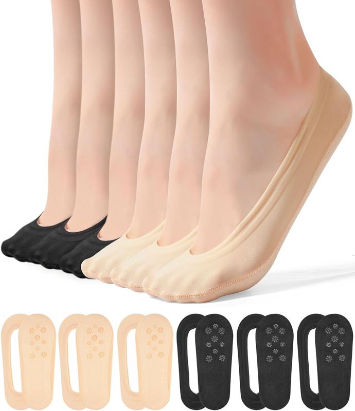 6 Pairs No Show Socks Womens Ultra Low Cut Nylon Thin Socks for Flat Invisible Non Slip Liner Footies