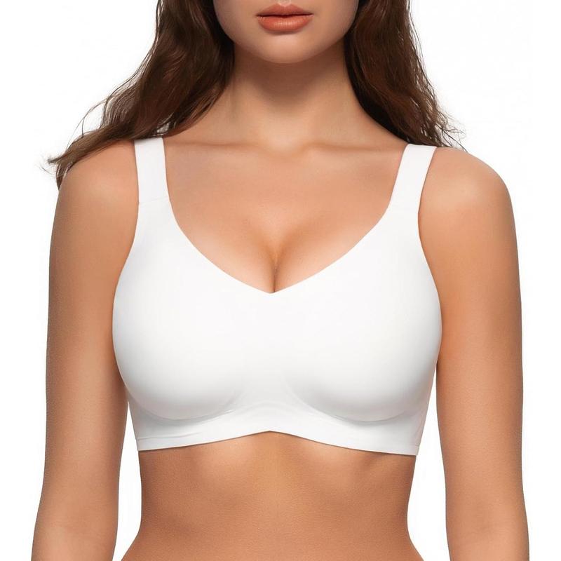 Angelhood V Neck Bra, Seamless Bra for Women, Wireless Bra, Full-Coverage Bra, Comfort Soft Support Bra with Extender