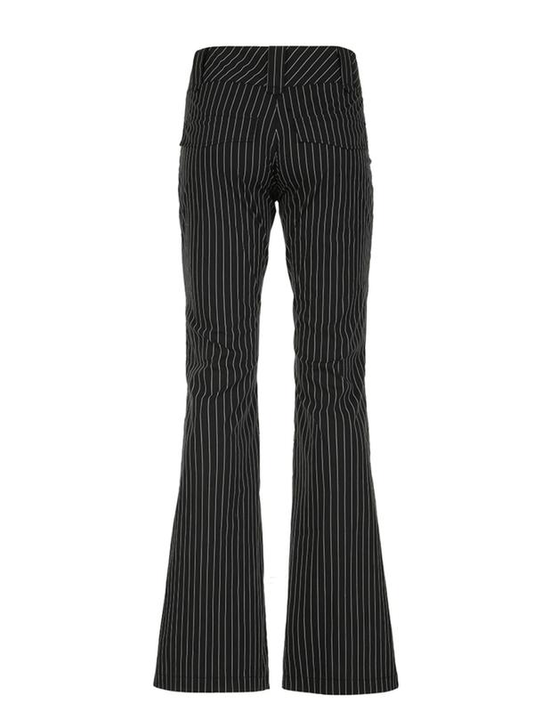 Women's Striped Print Zipper Fly Flare Leg Pants, Street Fashion Casual Comfy Bell Bottom Trousers for Daily Wear, Ladies Bottoms for All Seasons, Pants for Women