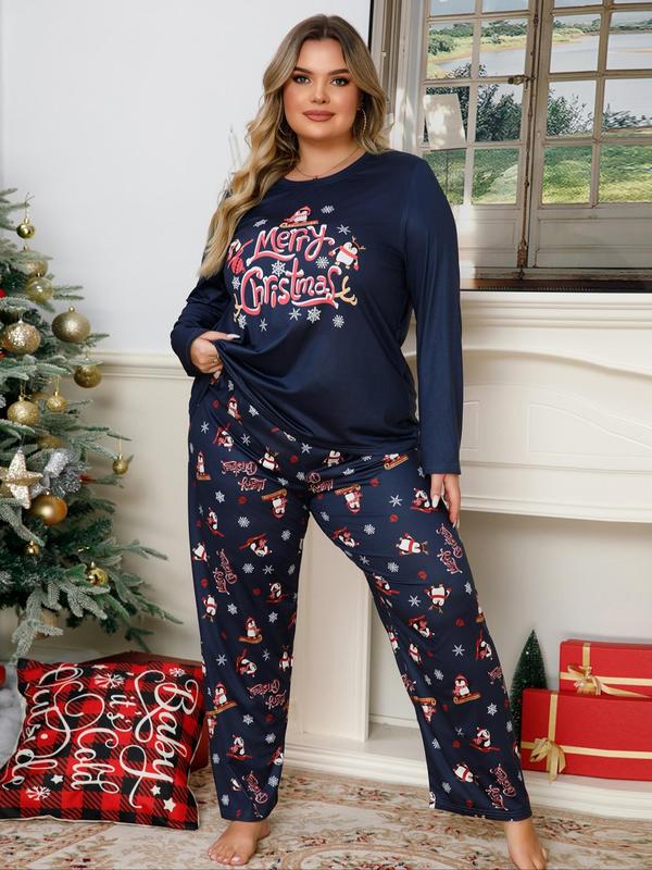  Two-Piece Set Christmas Print Pajama, Casual Comfy Round Neck Long Sleeve Tee & Elastic Waist Pants, Women's Sleepwear for Fall & Winter